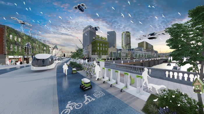 Kuva: Will Fox/ Sweco. Swecon visualisointi hahmottaa, miltä kiertotaloutta kohti kehittyminen näyttäisi kaupungin näkökulmasta.