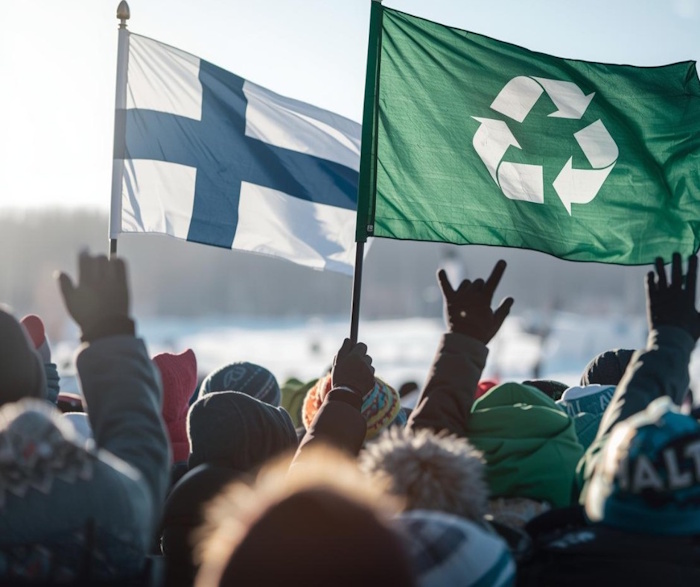 Kuva: Suomen Pakkauskierrätys Rinki Oy. Olympiahuumassa voi nostaa myös kierrätyksen lippua korkealle.