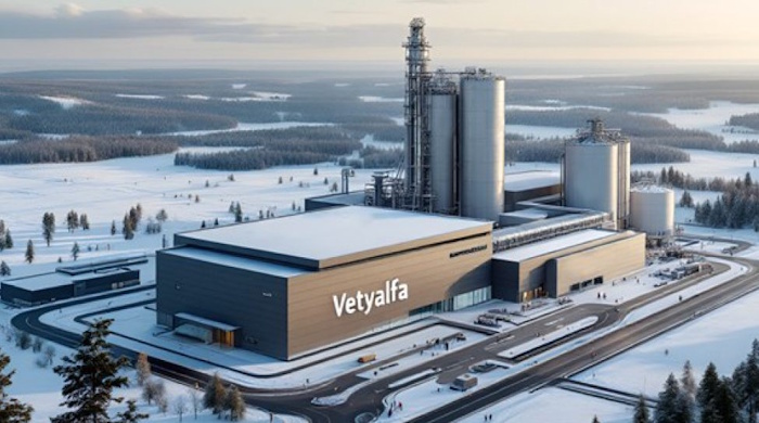 Havainnekuva: Vetyalfa Oy. Vaalaan suunniteltava jalostamokokonaisuus voisi valmistuttuaan näyttää tältä.