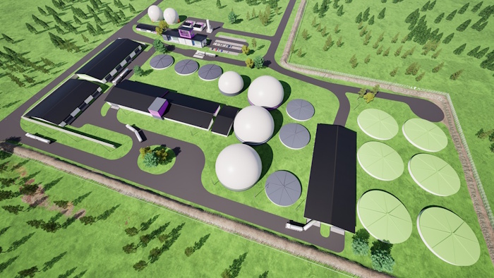 Kuva: Auris Energia. Säkylään suunniteltavan biokaasulaitoksen vuosikapasiteetiksi on tulossa 130 gigawattituntia.