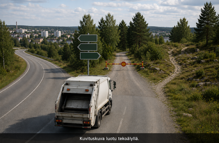 Kuva: ChatGPT. Jätehuoltoala on jälleen tienhaarassa lainsäädännön muuttuessa. Tekoälyn luoma kuvituskuva.